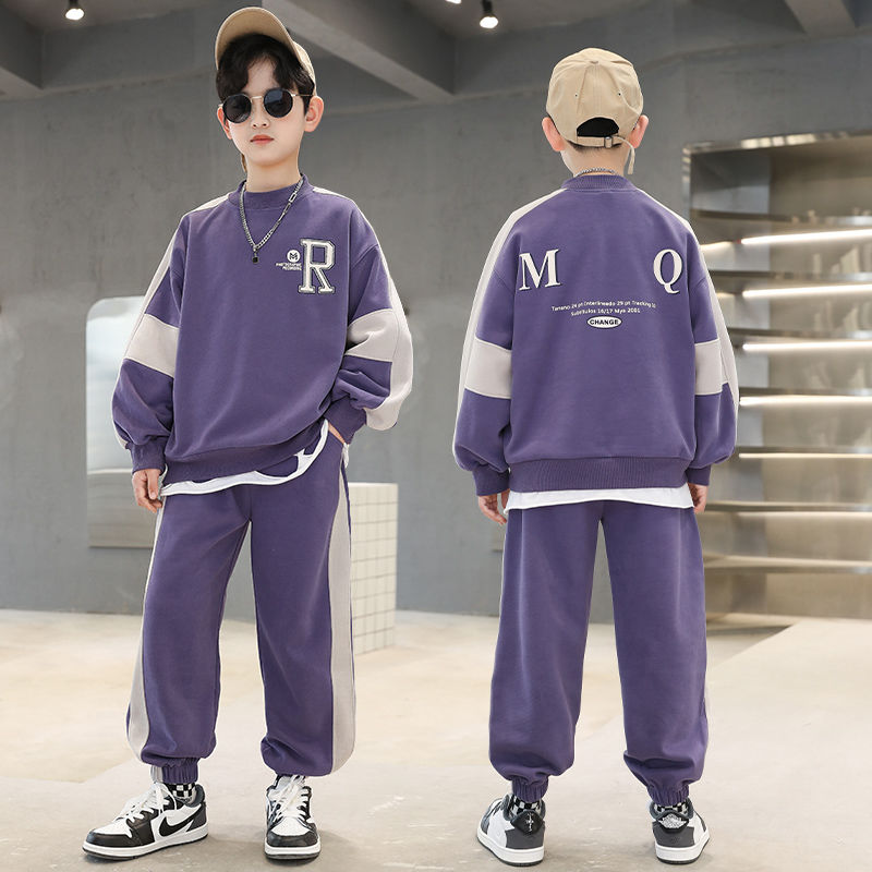 男童套装春秋款新款韩版中大童休闲洋气男孩宽松运动两件套潮