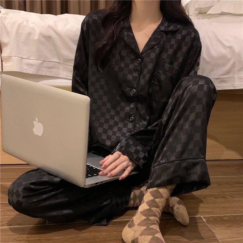 Little rabbit ice silk pajamas women's spring and autumn long-sleeved high-end net red style can be worn outside silk natal year home clothes