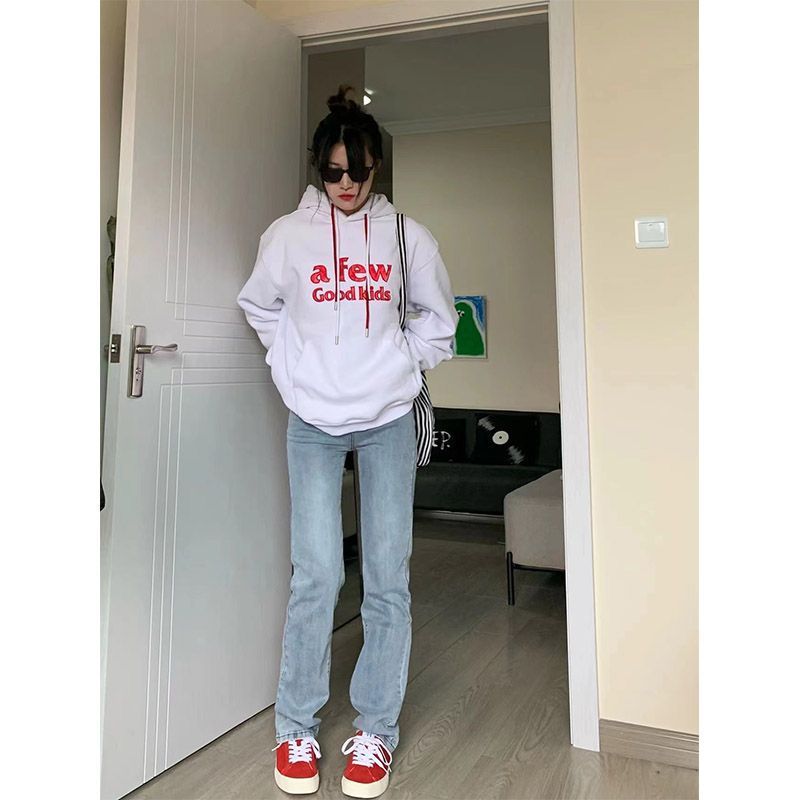 高腰窄版直筒牛仔褲女春秋淺色修身彈力顯瘦顯高百搭煙管拖地褲潮