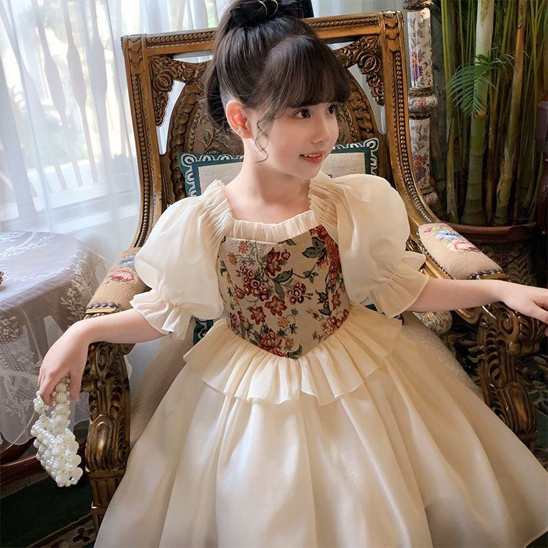 女童宮廷風公主裙夏季洋氣兒童復古連衣裙小女孩燈籠袖裙子春夏裝