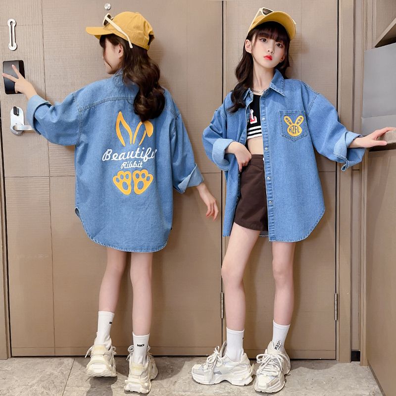 女童復古牛仔外套春裝新款韓版兒童裝春秋洋氣上衣小女孩襯衫外套