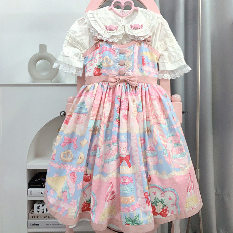 Korean mushroom cool {spot} original design raspberry berry Lolita dress Japanese cute jsk suspender dress