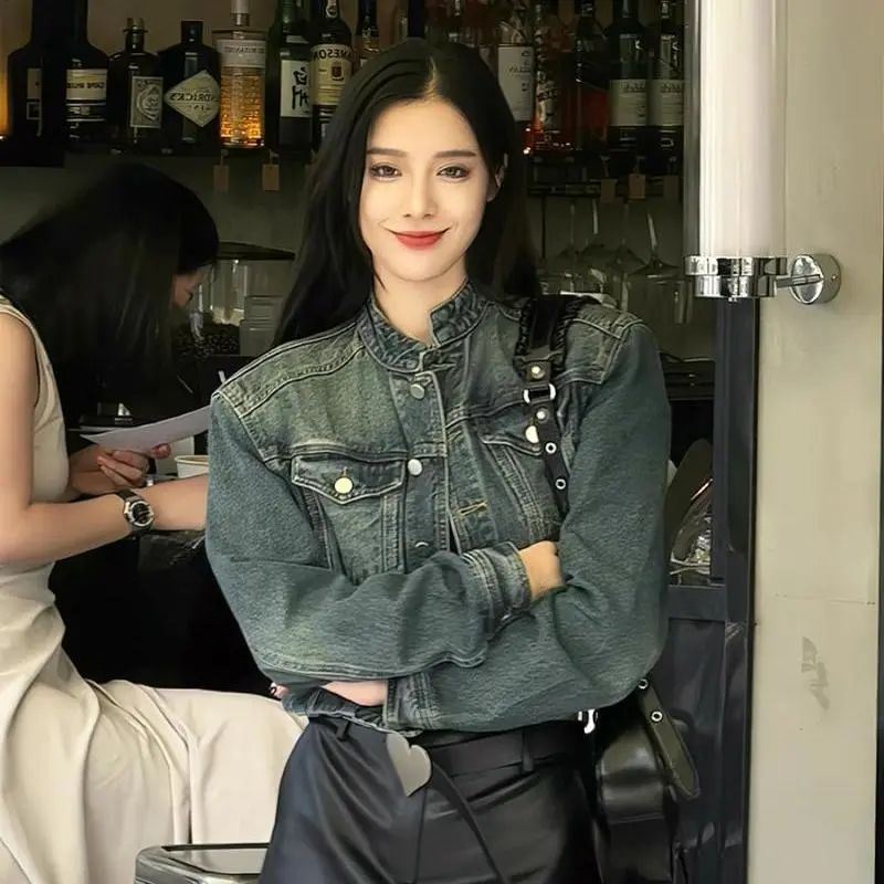 Design temperament high sense denim jacket female spring and autumn small loose Korean style hot girl short casual top