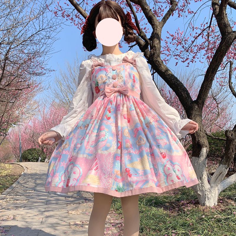 Korean mushroom cool {spot} original design raspberry berry Lolita dress Japanese cute jsk suspender dress