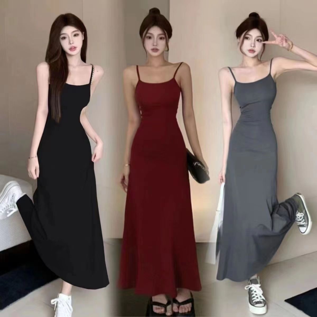 Pure desire style suspender dress female early spring hot girl waist sexy mid-length fishtail slim-fit bag hip dress
