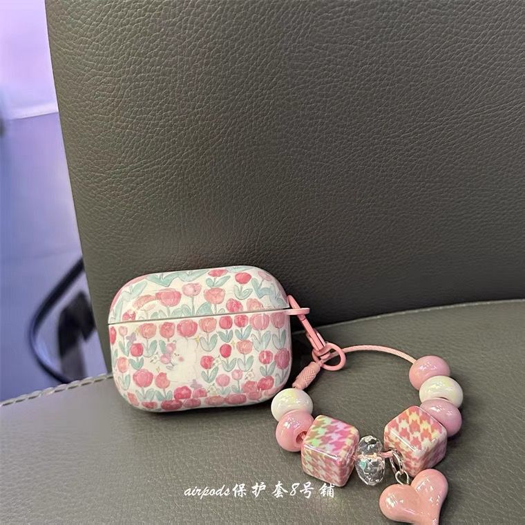 满屏郁金香花朵小兔子适用苹果蓝牙耳机保护套airpods pro2代3代