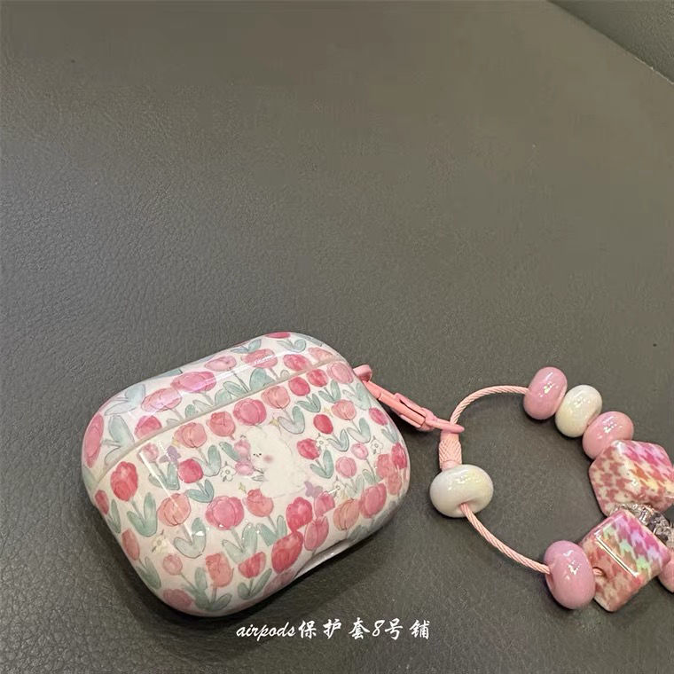 满屏郁金香花朵小兔子适用苹果蓝牙耳机保护套airpods pro2代3代