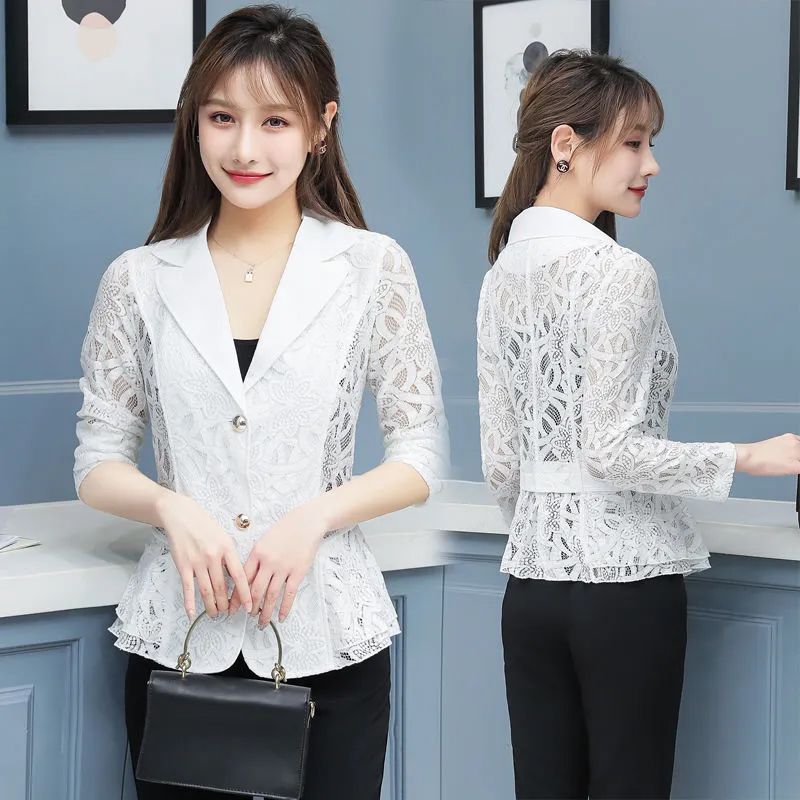 Lace small suit shawl with sun protection shirt 2023 spring and summer new plus size hollow light summer thin coat