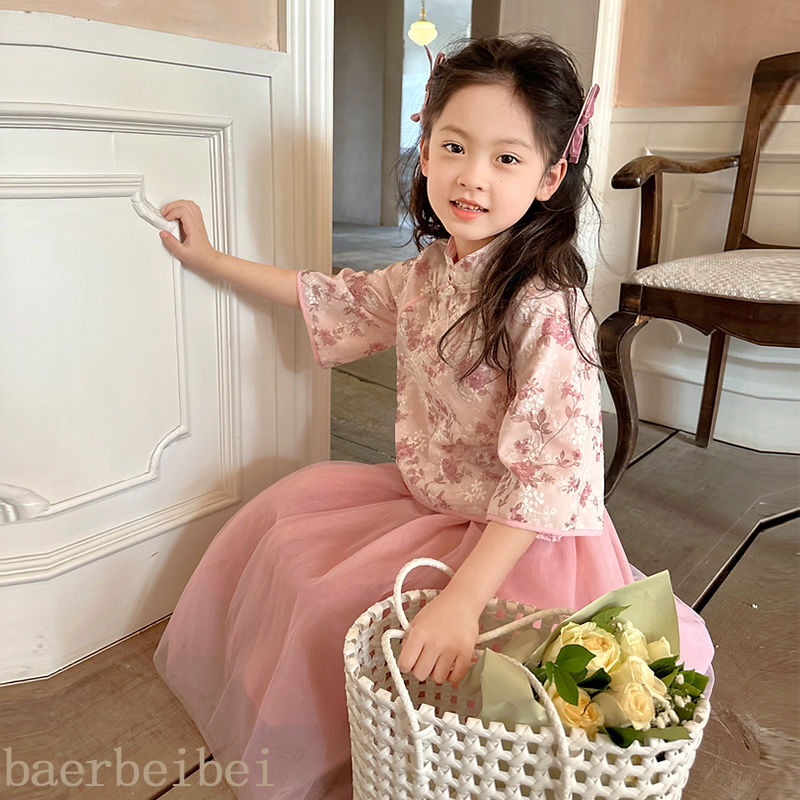 女童春秋套装新款古装唐装儿童夏季中国风汉服两件套公主裙子