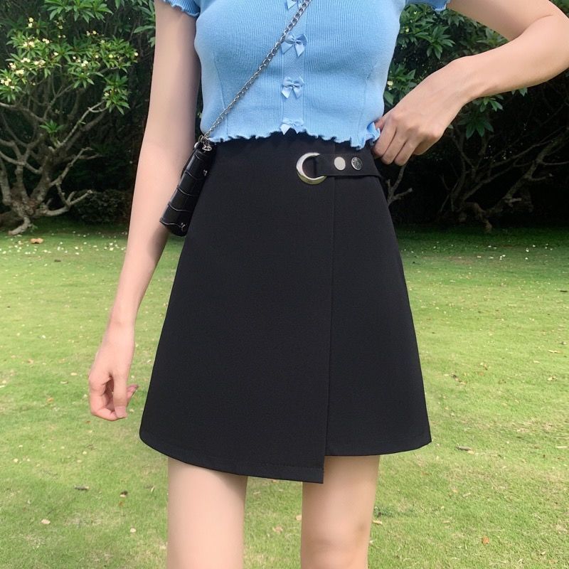 Irregular hip-covering skirt slimming skirt fat mm summer high waist all-match bag hip skirt large size black a-line skirt