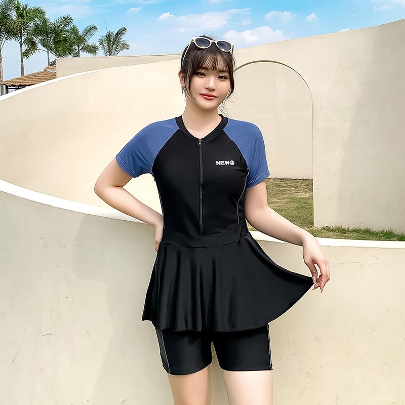  new professional swimsuit women's large size one-piece skirt conservative cover belly thin student sports hot spring swimsuit