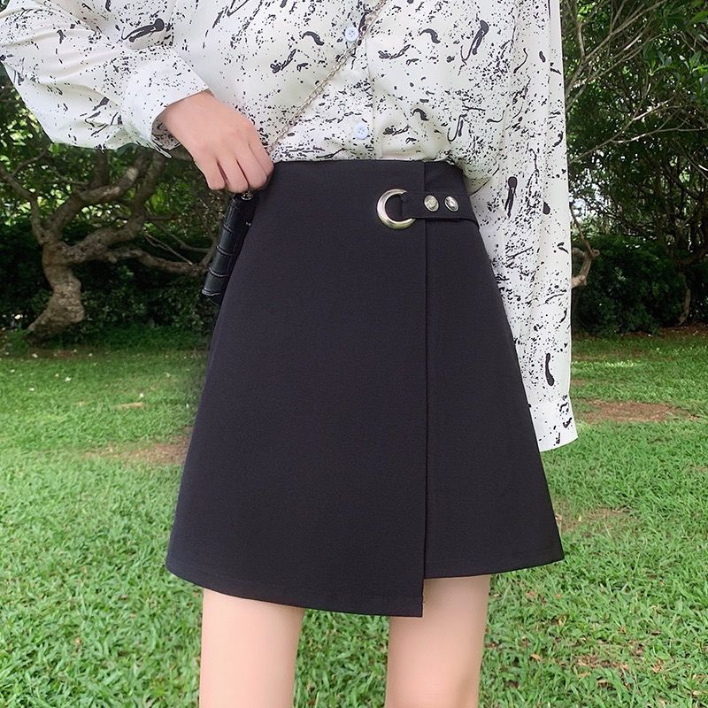 Irregular hip-covering skirt slimming skirt fat mm summer high waist all-match bag hip skirt large size black a-line skirt