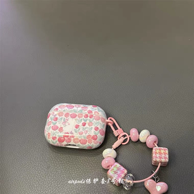 满屏郁金香花朵小兔子适用苹果蓝牙耳机保护套airpods pro2代3代