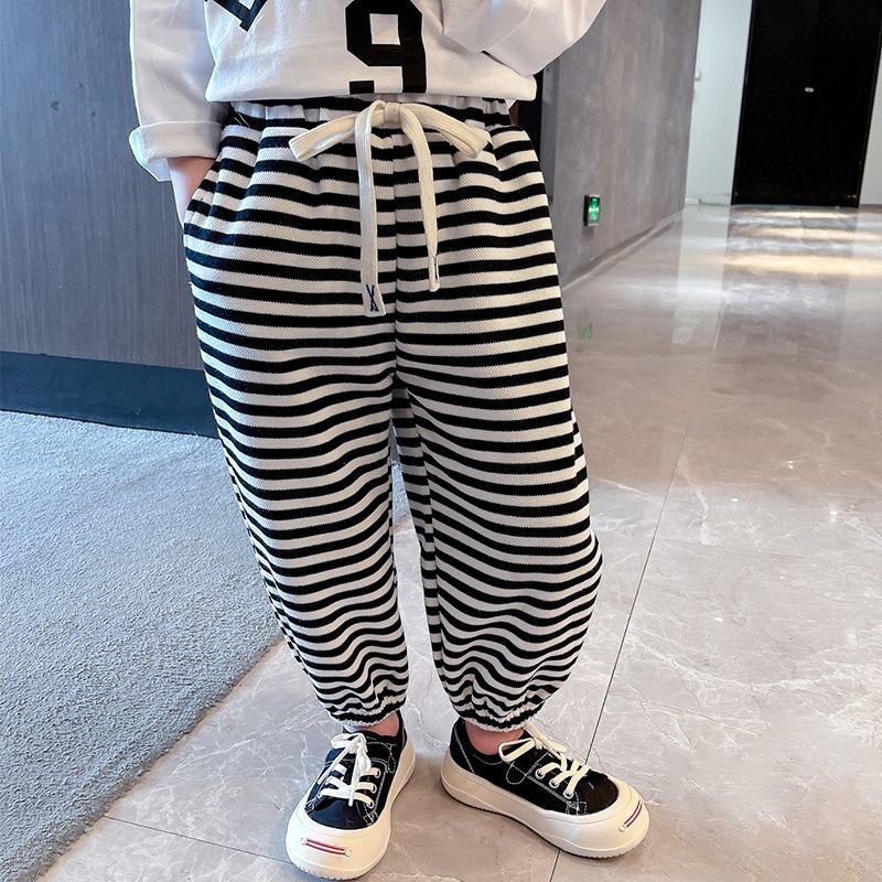 女童條紋褲子春秋季新款洋氣時髦中小童休閒褲女寶寶春款兒童春裝