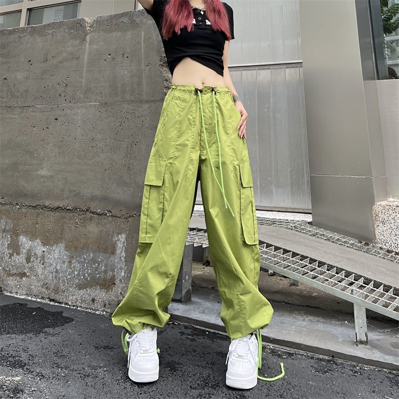 Large pocket design overalls men's and women's loose waist drawstring straight-leg pants trendy brand couples all-match casual pants