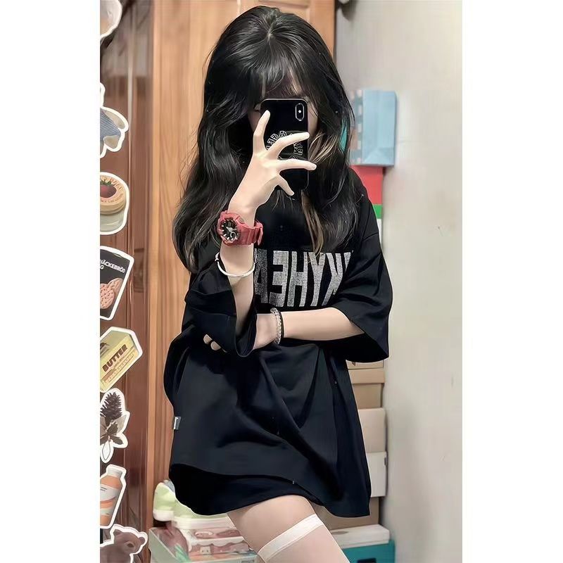 100%純棉美式夏季短袖t恤女新款oversize小眾設計感甜辣半袖上衣