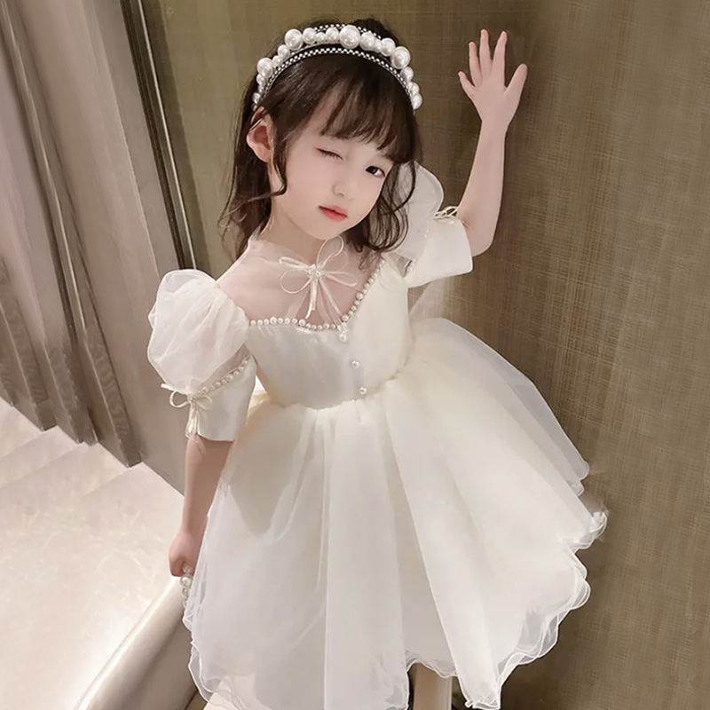 女童連衣裙高端禮服裙夏季女寶網紗蓬蓬裙超仙公主裙演出蝴蝶結