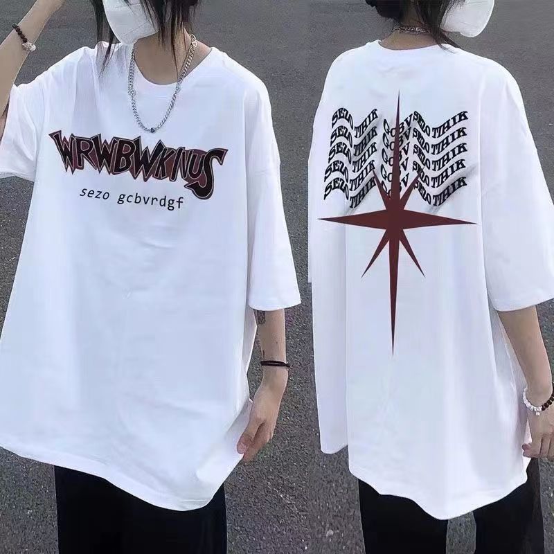 超火美式短袖t恤女學生中長款夏季韓版印花寬鬆慵懶風小眾上衣ins