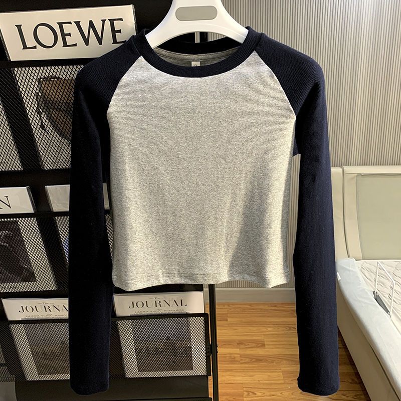 Shoulder long-sleeved t-shirt women's spring and autumn 2023 new inner bottoming shirt foreign style age-reducing hot girl short slim top