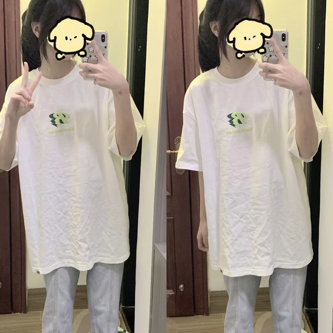 100%純棉夏季2023新款字母休閒短袖t恤女學生寬鬆ins風半袖上衣服