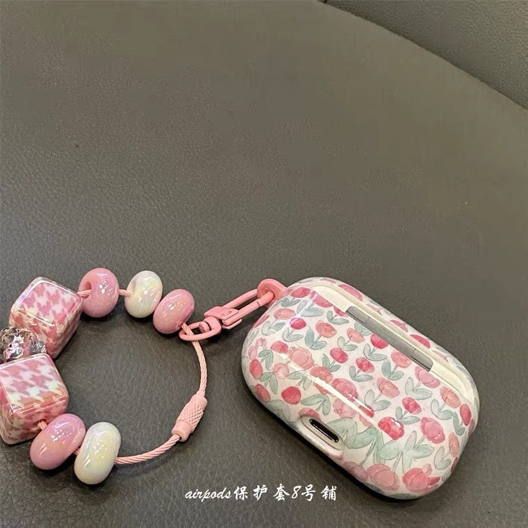 满屏郁金香花朵小兔子适用苹果蓝牙耳机保护套airpods pro2代3代