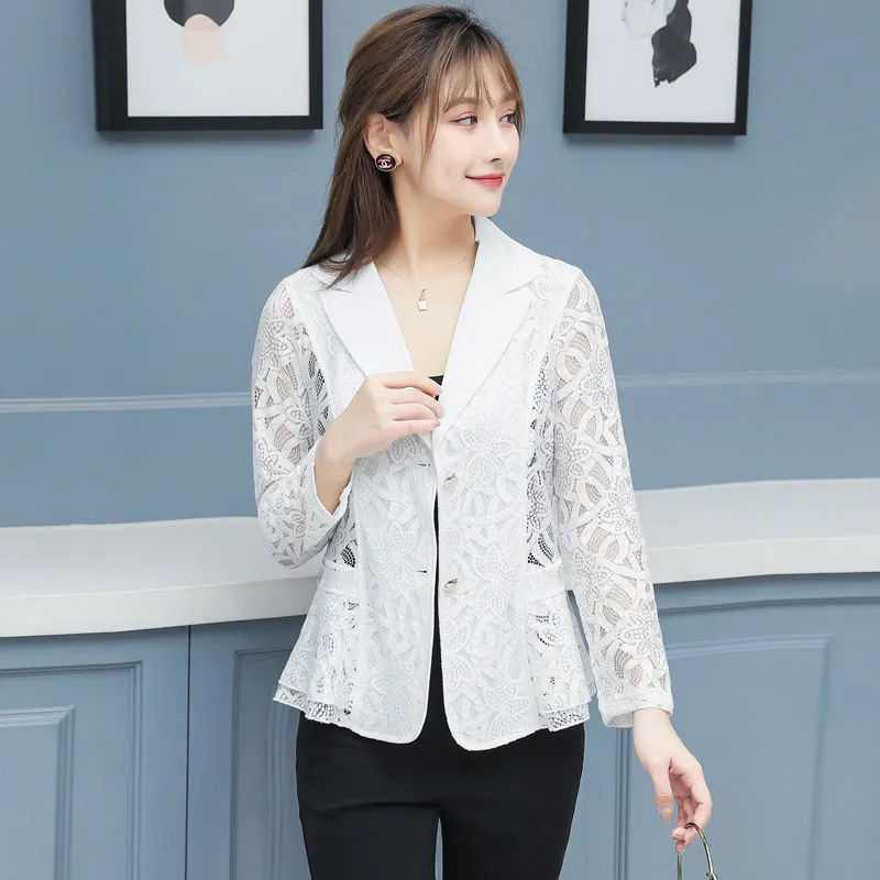 Lace small suit shawl with sun protection shirt  spring and summer new plus size hollow light summer thin coat