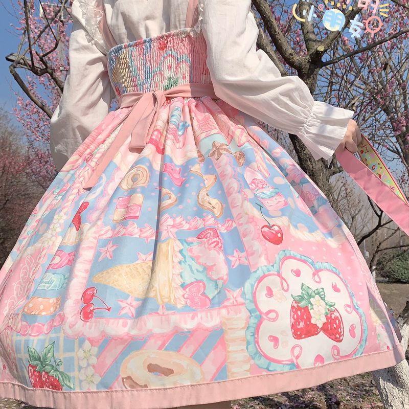 Korean mushroom cool {spot} original design raspberry berry Lolita dress Japanese cute jsk suspender dress