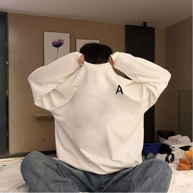 長袖t恤男春秋季潮牌寬鬆百搭帥氣ins潮流學生圓領圓領白色上衣服