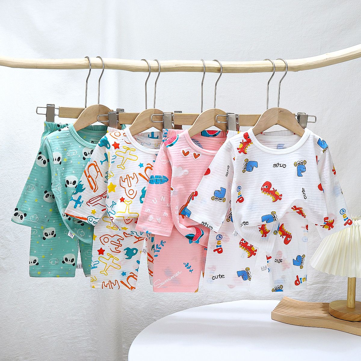 Children's cotton home clothes seven-point suit air-conditioned clothes 3 boys and girls pajamas summer home 5 two-piece thin