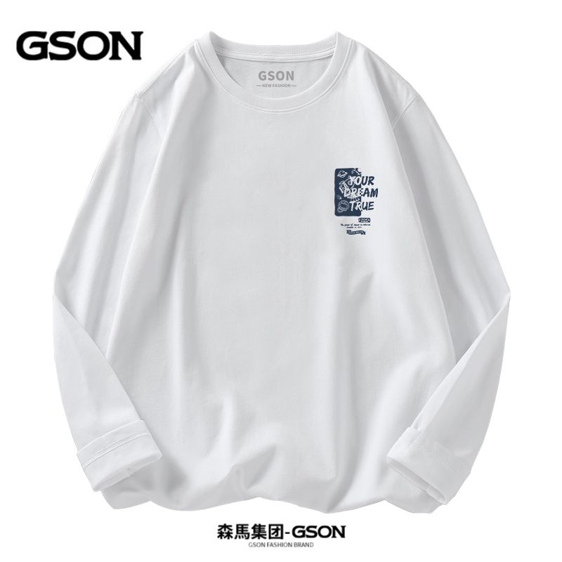 品牌GSON秋季純棉長袖t恤寬鬆大碼圓領休閒體恤潮流衣服