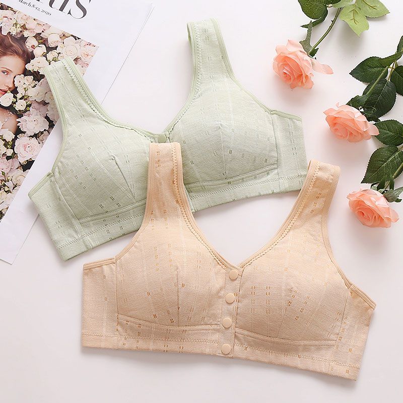 Mother's underwear women's pure cotton large size front buckle bra without rims middle-aged and elderly people's vest thin section push-up bra beautiful back