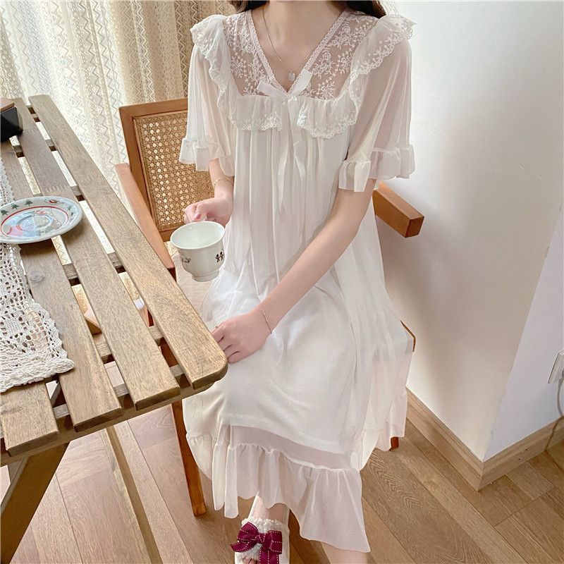Pure desire princess style cute nightdress female summer 2023 summer new girl thin section white pajamas fairy skirt