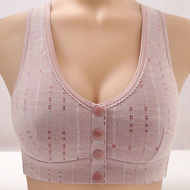 Mother's underwear women's pure cotton large size front buckle bra without rims middle-aged and elderly people's vest thin section push-up bra beautiful back