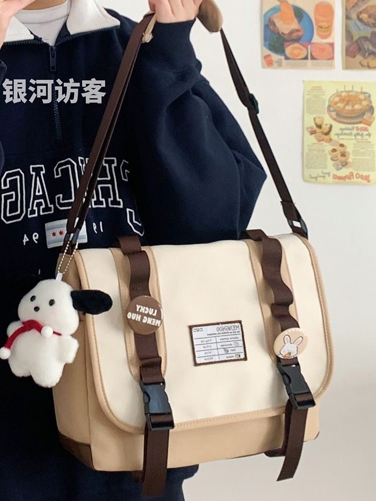 韓國ins學院風復古郵差包學生上課大容量包包日系百搭少女斜挎包