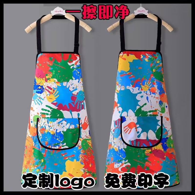 兒童圍裙定製LOGO美術生專用畫畫衣繪畫女孩防水廚房幼兒園印字