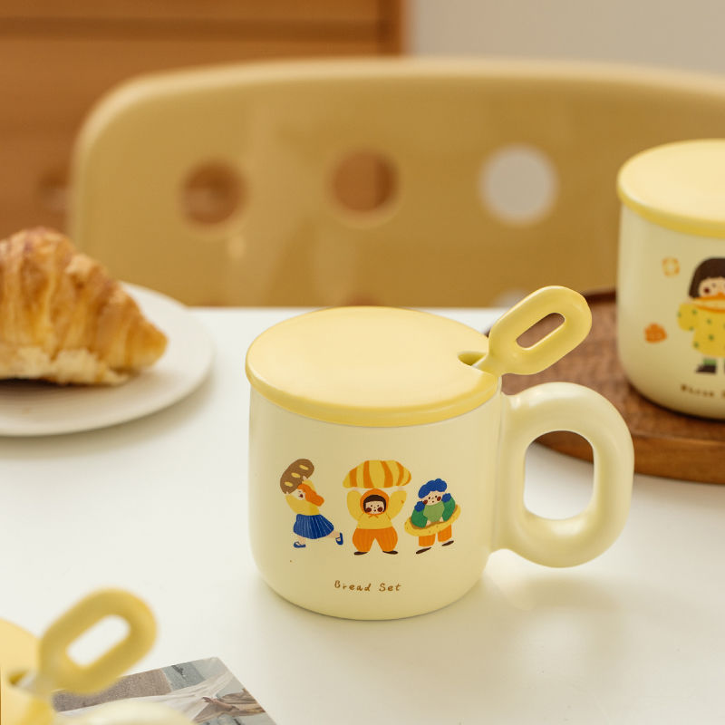 Bread cup with lid mug girl design niche ceramic cup office water cup home breakfast cup coffee
