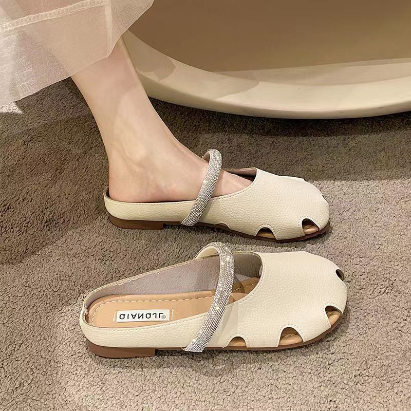 真软皮超软透气包头半拖鞋女2025新款拖鞋外穿果冻软底镂空洞洞鞋