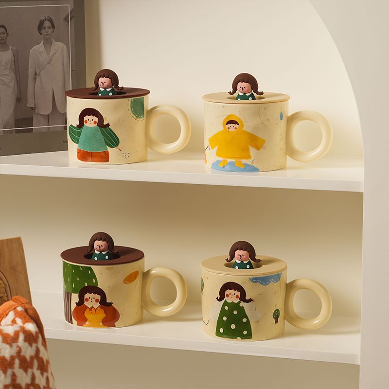可爱杯子带盖创意马克杯陶瓷杯个性情侣水杯家用潮流早餐杯咖啡杯