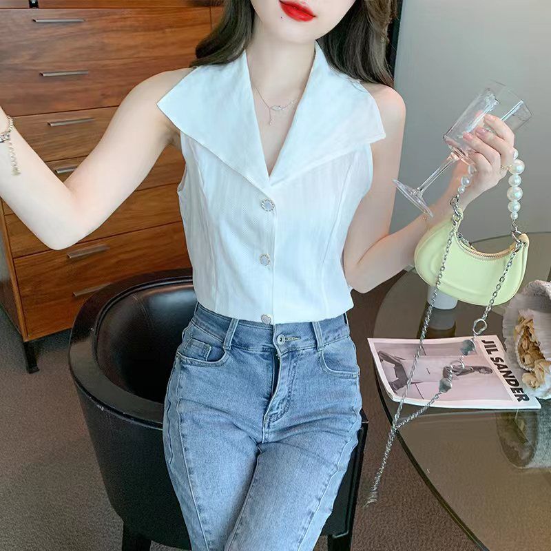 2023夏季薄款無袖年輕小眾氣質百搭內搭吊帶上衣V領提花背心外穿