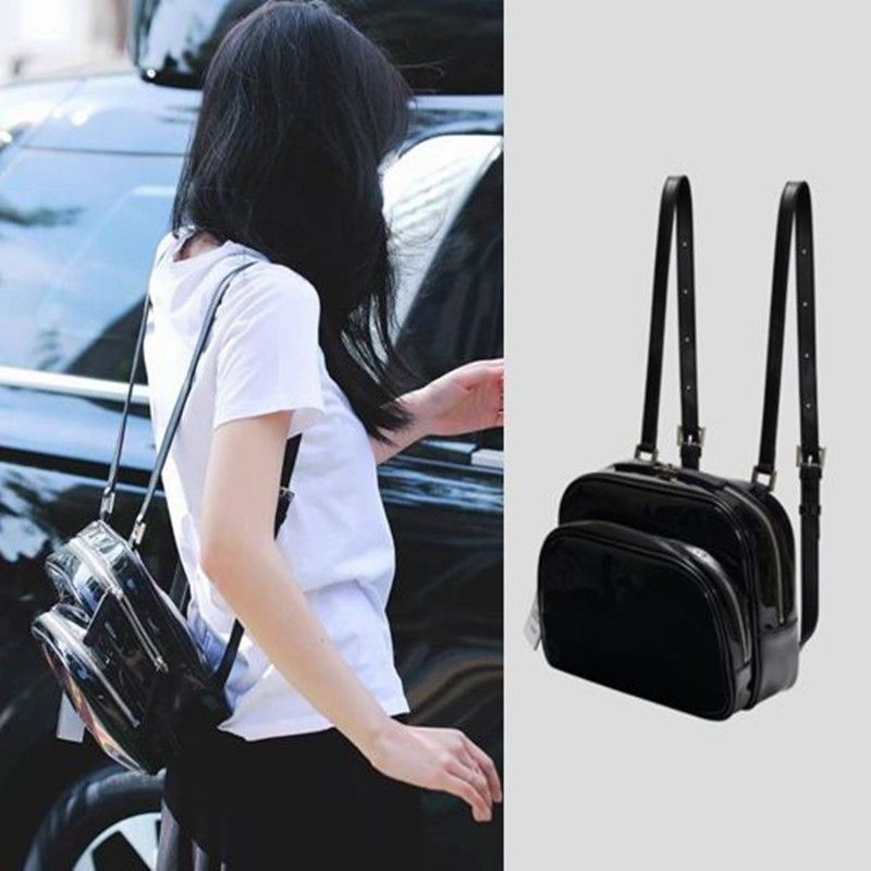 JENNIE同款包包女2022秋新款可愛俏皮純色百搭休閒黑色雙肩小背包