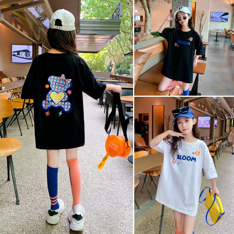 女童夏裝2023新款童裝女孩短袖t恤夏季學生衣服100%純棉兒童上衣