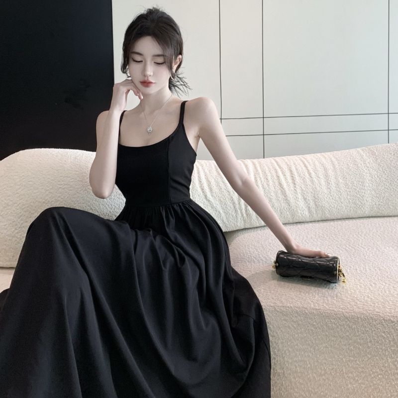 New Arrival~Summer Pure Desire Stitching Dress Feminine Suspender Skirt Advanced Sense Temperament Little Black Dress Trendy