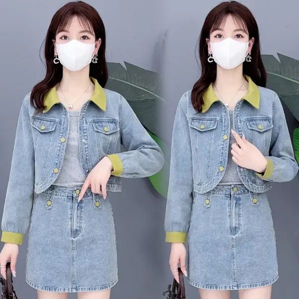 兩件套裝小眾高級感短款上衣牛仔外套女設計感顯瘦半身裙子時尚潮