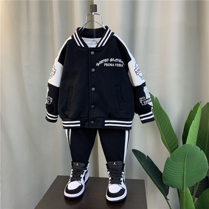 童裝男童棒球服套裝春秋季2023新款寶寶洋氣春裝兒童酷帥運動衣服