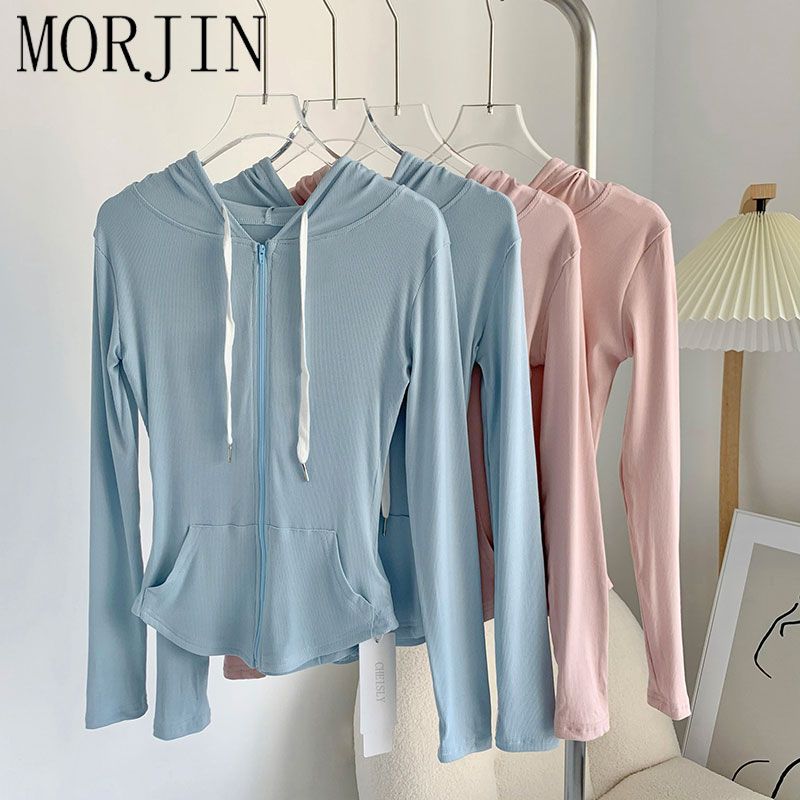 MORJIN hooded short sun protection clothing women's summer outdoor sports thin section slim slim breathable cardigan jacket tide