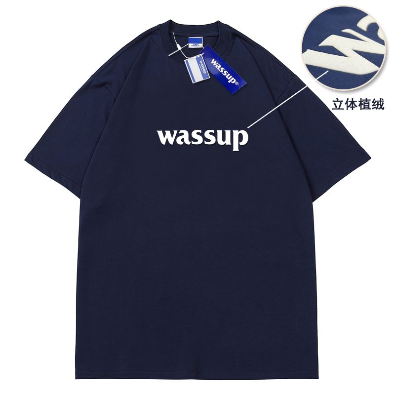Wassup國潮立體植絨夏季潮牌寬鬆休閒短袖t恤男女情侶上衣半袖ins