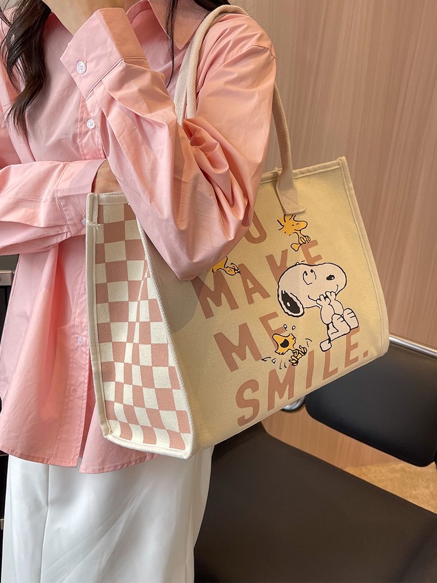 卡通史努比帆布包包女2023新款時尚休閒大容量單肩包通勤托特包