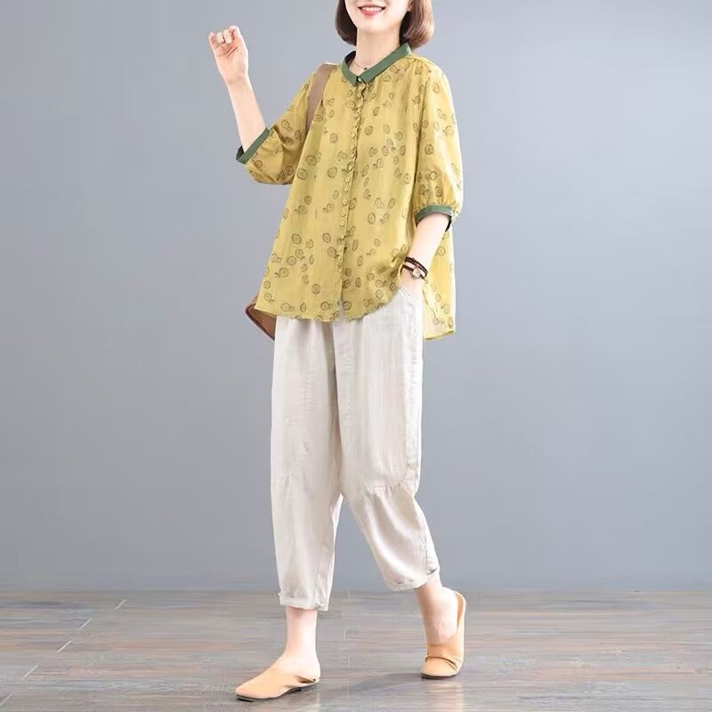 棉麻套裝女夏中國風文藝復古大碼寬鬆顯瘦兩件套薄款洋氣媽媽裝
