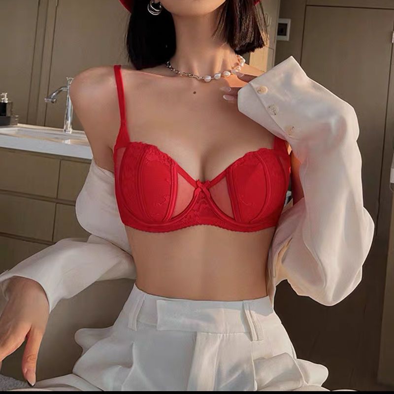 Spring and summer new big breasts show small gathered underwear women's thin anti-dew point push-up bra sexy lace bra set