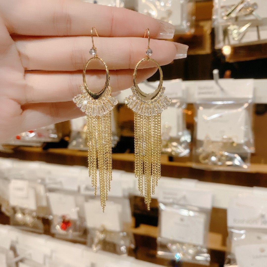 Long Tassel Drop Earrings In Copper Alloy Elegant Unique Design_voghion.com